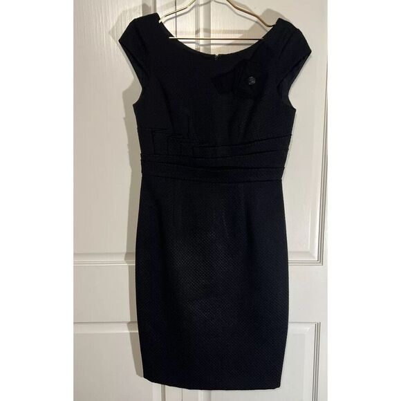 Kay Unger Black Dress 8 Silk Cocktail Party Short Sleeve Textured - Picture 6 of 9